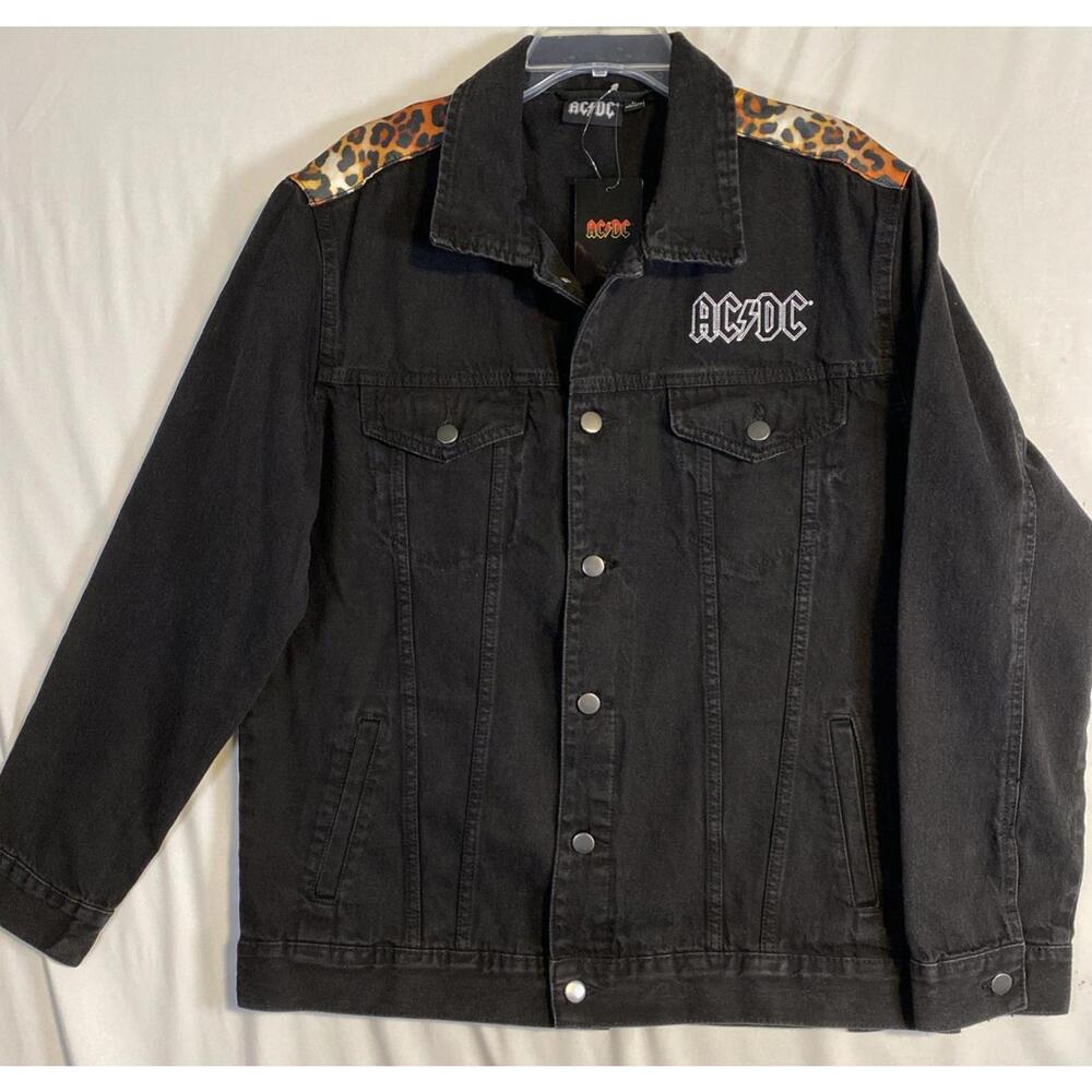 AC/DC Men’s Black Denim Jacket Size Large NWT Graphic Design
